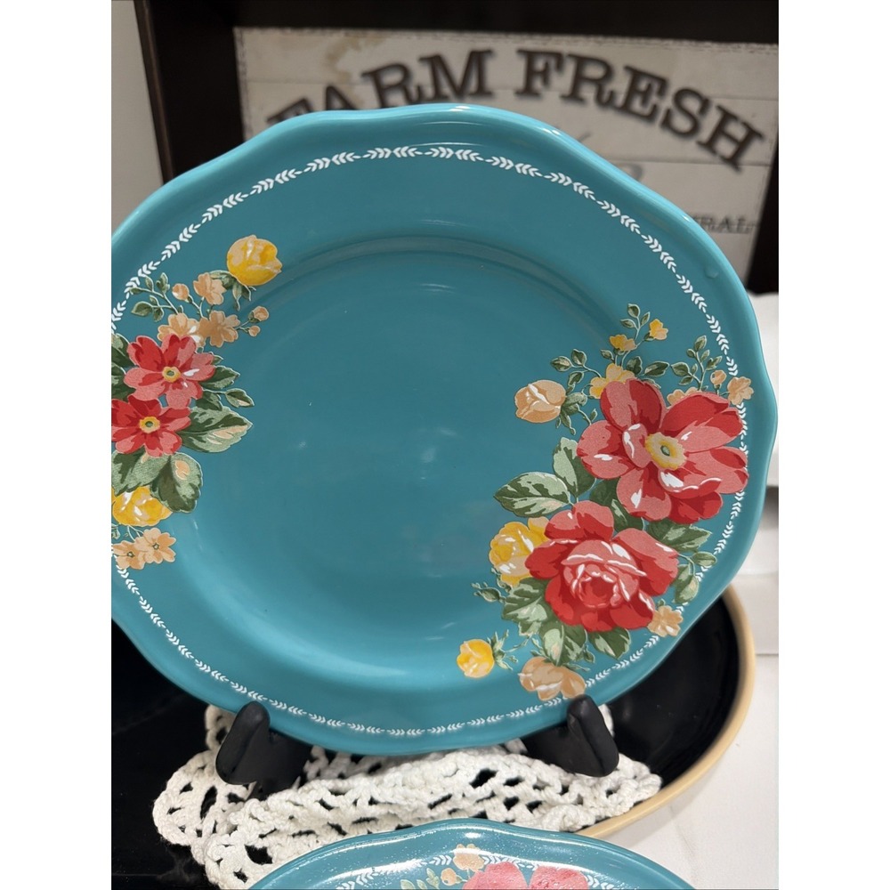 The Pioneer Woman Vintage Floral Teal Salad Plates 8.5" Set of 5 - Picture 2 of 6